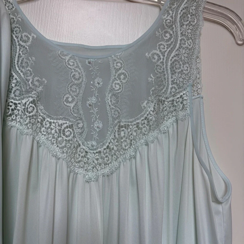 Vintage Shadowline Mint Green Lace Peignoir Nightgown Robe Set Medium USA Nylon